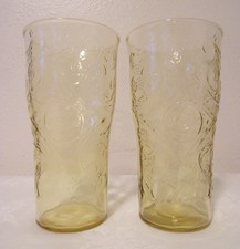 2 Vintage Federal Madrid Amber Depression Gla...