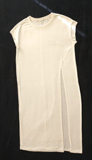 Slitted White T Shirt Dress  / Tunic   42" long   19" p-t-p   front slit 26" EUC