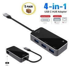 Laptop Docking Station with 3 Ports USB 3.0, 4 in 1 USB C Hub, 1000Mbps RJ45 LAN