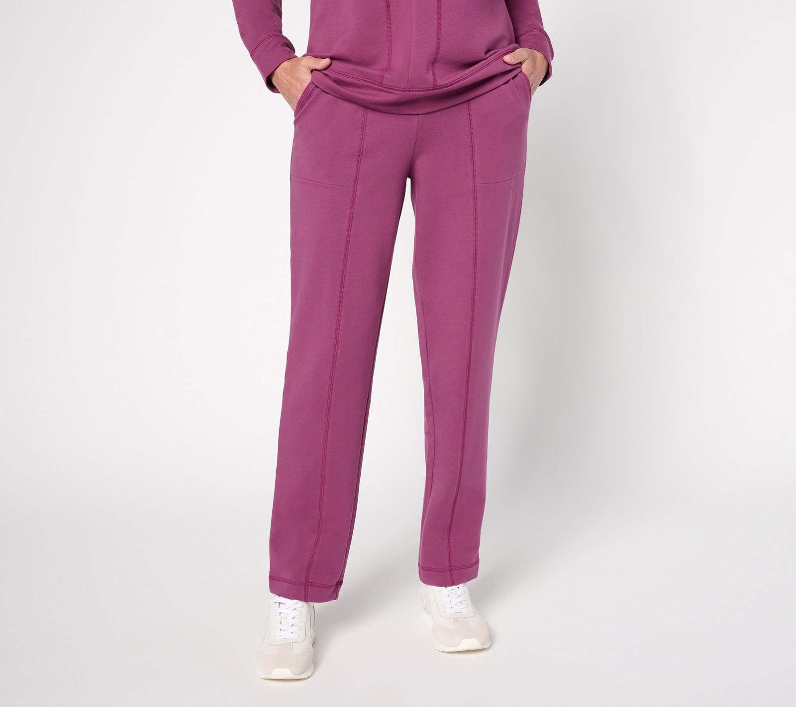 Denim & Co. Women's Pants Sz L Active French Terry Straight Leg Purple A678074