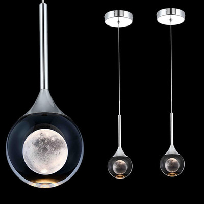 2 Pack Modern Crystal Moon Pendant Lights, Dimmable 3000K LED Hanging Light Fixt