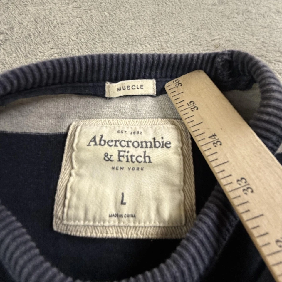 Abercrombie & Fitch 衬衫男式大号条纹肌肉套衫圆领 Y2k Preppy — 第 3/4 张图片