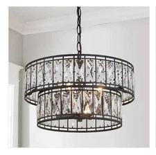 LNC Cristallo Modern Dining Room Island Candlestick Chandelier 4-Light 2 Tier Cr