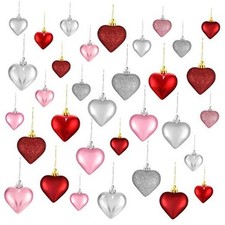 Valentine's Day Heart Ornaments, 3 Heart Baubles Heart Shaped 60 Multi-color