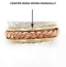 Three Tone- Meditation Spinner 925 Sterling Silver Band Ring Sz 8