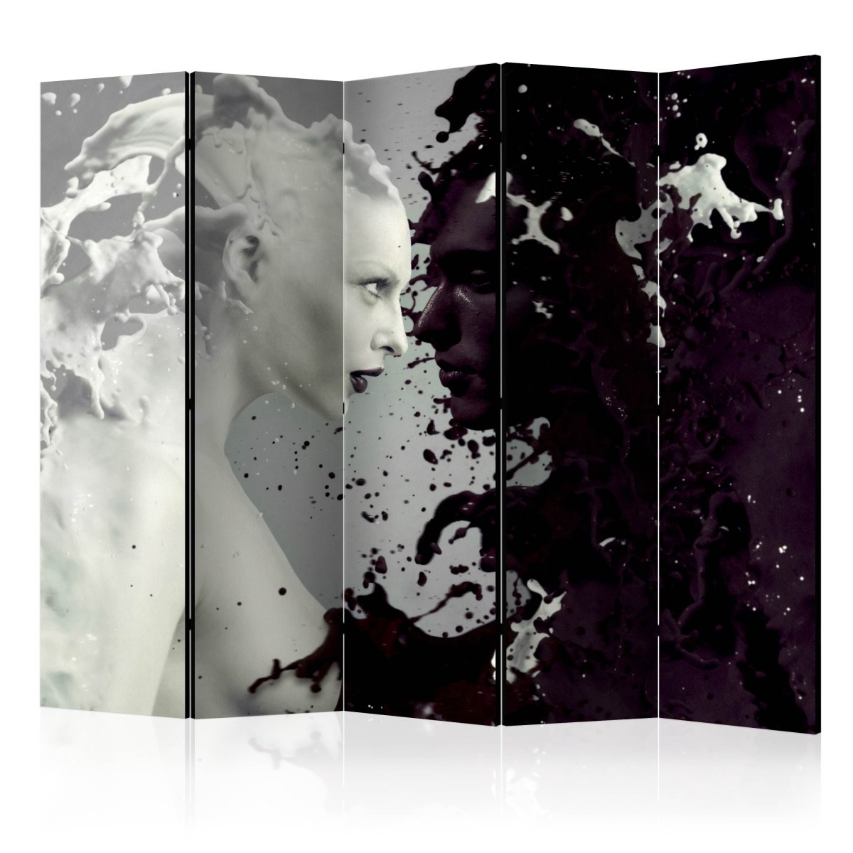 Paravent 5 volets grand format 172x225cm claustra amovible motif visages abstraits