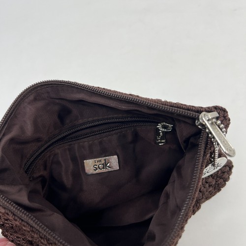 The Sak Coin Purse Wallet Mini Bag Womens Brown Crochet Zippered - Picture 7 of 11