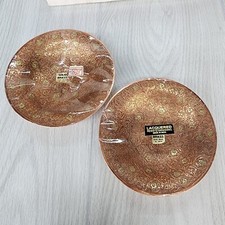 Poompuhar India Brass Bowls (2) 5.5" Handcrafted Lacquered Floral Engraved Vtg