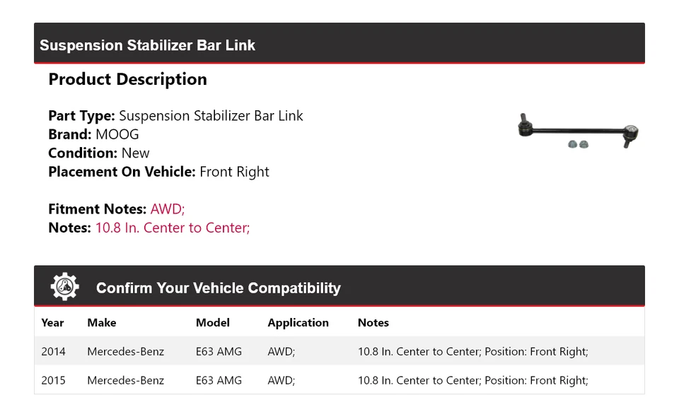Barra estabilizadora de suspensión MOOG para Mercedes-Benz E63 AMG 2014-2015 Foto 2 de 4