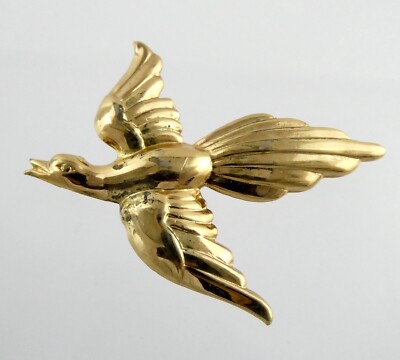 Vintage Coro Gold on Sterling Silver Flying Bird Brooch Pin 3.4g 1.75 Inches