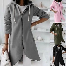 Womens Long Sleeve Zip Up Hooded Jacket Jumper Hoodie Cardigan Coat Sweatshirt