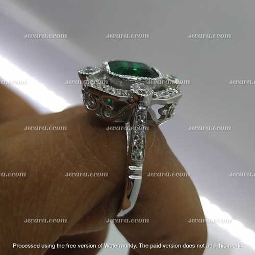 White Gold Plated Art Deco 2CT Asscher Lab-Created Green Emerald Engagement Ring - Picture 7 of 17