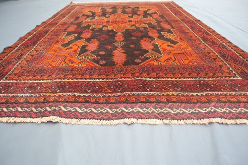 Afghan Medallion Design Rug 4'3x6'7 ft Antique Orange Black Turkmen Tribal Rug - Picture 4 of 17
