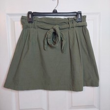 American Eagle Olive Green Corduroy High Waisted Paperbag Belted Mini Skirt Sz M