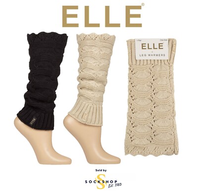 Women's Leg Warmers One Size 1 Pair Soft, Lace Knit Pattern, Black, Cream - Elle
