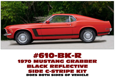 610-BK-R 1970 FORD - MUSTANG GRABBER - SIDE C-STRIPE DECAL KIT - REFLECTIVE 