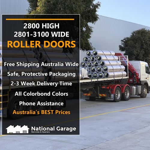 Colorbond Garage Shed Roller Door Taurean B&D MADE TO SIZE, 2800h x 2801-3100w