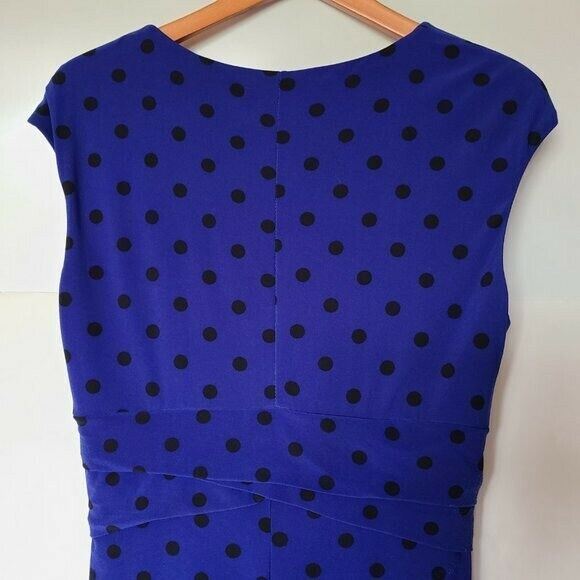 Ralph Lauren Women's  Blue Faux Wrap Stretch Cap Sheath Polka Dot Dress 10 thumbnail 7