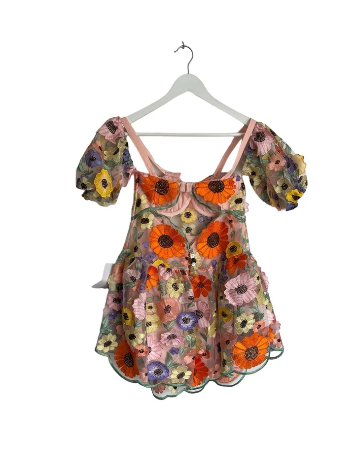 38 Sunday Pull For Love & Lemons Prato Mini Dress Floral Embroidered Size S 8 - Image 4 of 4