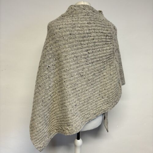 Irelands Eye Wool Poncho One Size Light Brown Cable Ribbed Knit Merino Wool - Picture 5 of 8