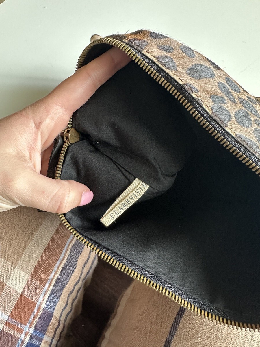 Clare Vivier V Foldover Calf Hair Clutch Purse Leopard Clare Vivier V Foldover Calf Hair Clutch Purse Leopard
