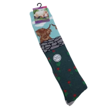 Wellington Ladies UK 4-7 EU 37-41 Highland Cow Design Boot Socks With Lycra New