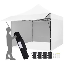 10x10 Commercial Pop-up Canopy Tent with 3 Sidewalls & Adjustable Awning