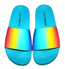 Lucky Brand Women’s Parker Pool Slide Slides Sandals Pride Ombre Rainbow Blue