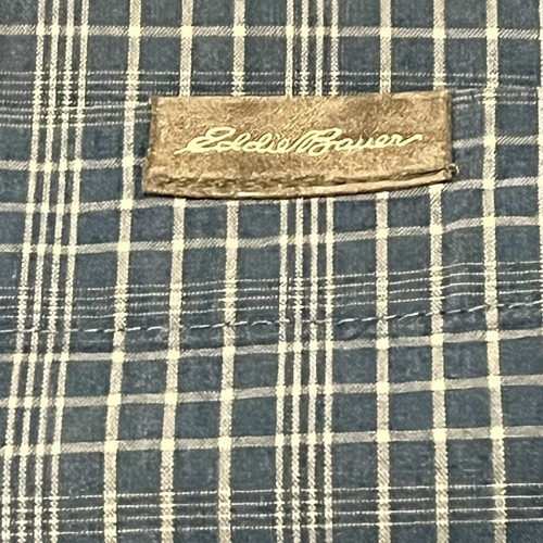 Eddie Bauer Classic Fit Button Up Casual Shirt MEDIUM Short Sleeve Blue Plaid - Picture 5 of 5