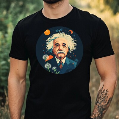 Herren T-Shirt Albert Einstein mit Löwenzahn Motiv Baumwolle Größe XS bis 5XL