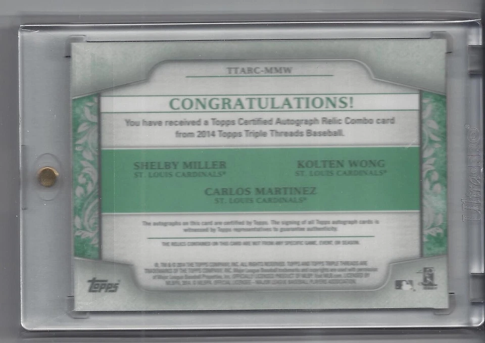 2014 Triple Threads /18 Shelby Miller Carlos Martinez Kolten Wong Auto Cardinals - Image 2 of 2
