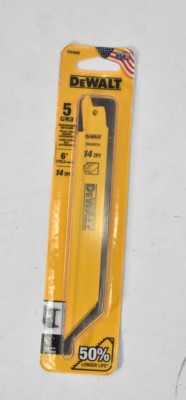 DeWalt 6'' 10 TPI Straight Back Bi Metal Reciprocating Saw Blades 5 Pack DW4808