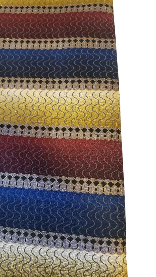 Corbata Carlos Devenezia Roja Azul Amarillo Colorblock Rayas Hecha a Mano Seda Suave Foto 3 de 4