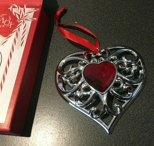 Lenox Gemmed Herz Ornament Silber Rot Herz - Bild 2 von 2