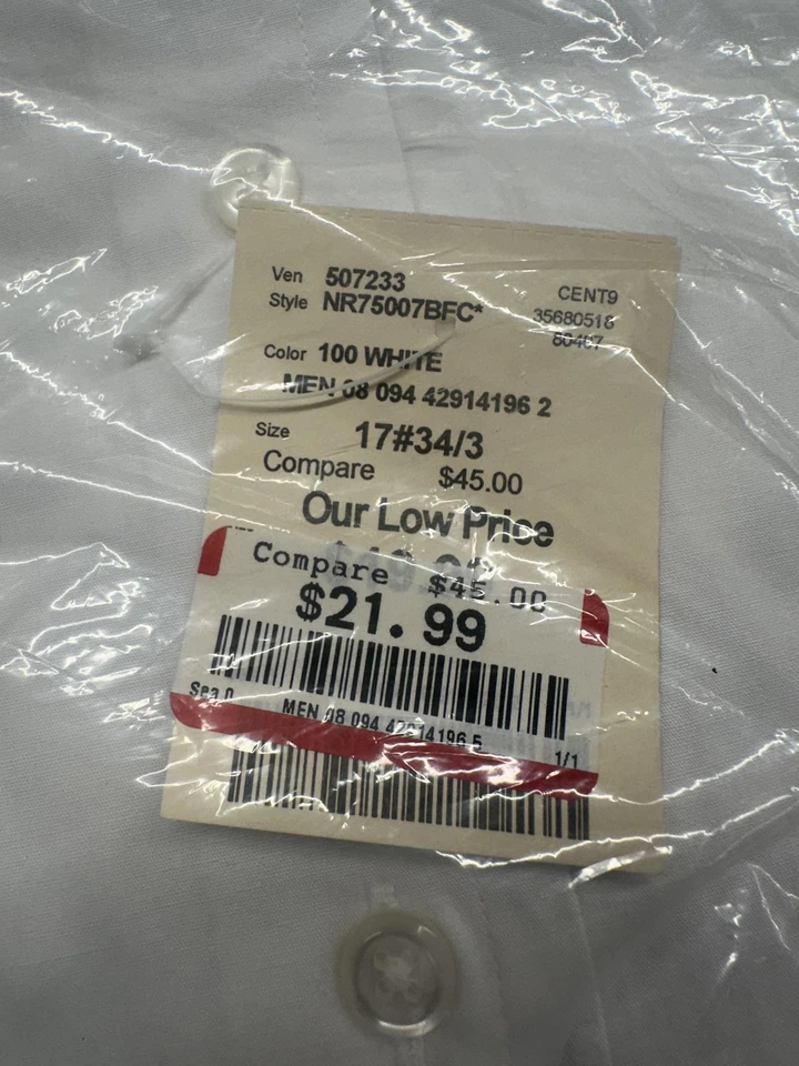 Nautica Shirt Mens 17 34/35 White Dress Long Sleeve Button Front Cotton - Image 4 of 4