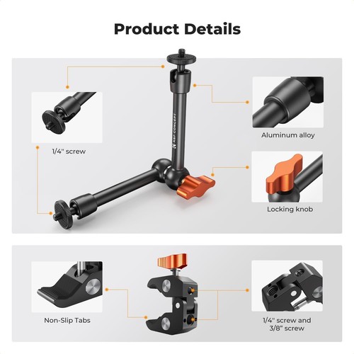 K&F Concept 9.8" Magic Arm with Super Clamp, Camera Clamp with 1/4" 3/8" Thread - Picture 4 of 7