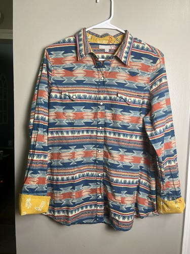 Tin Haul Women’s Southwest Aztec Mountain Shirt. Large. Pearl Snaps Cowgirl - Picture 11 of 14