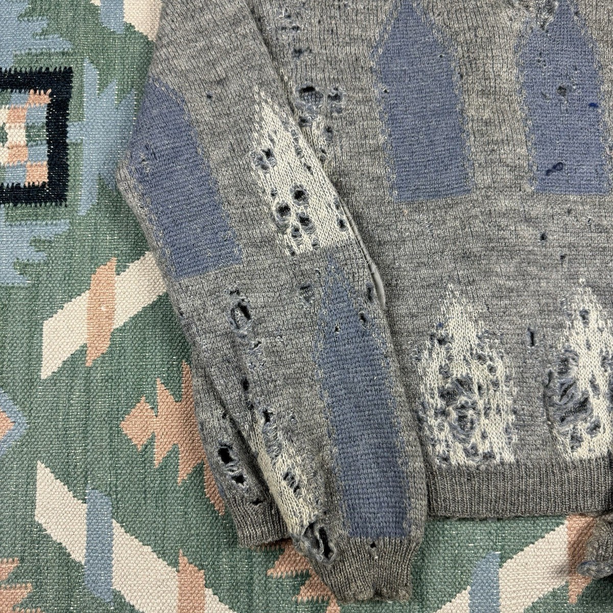 Vintage 60s Catalina Mohair Argyle Distressed Cardigan Zip