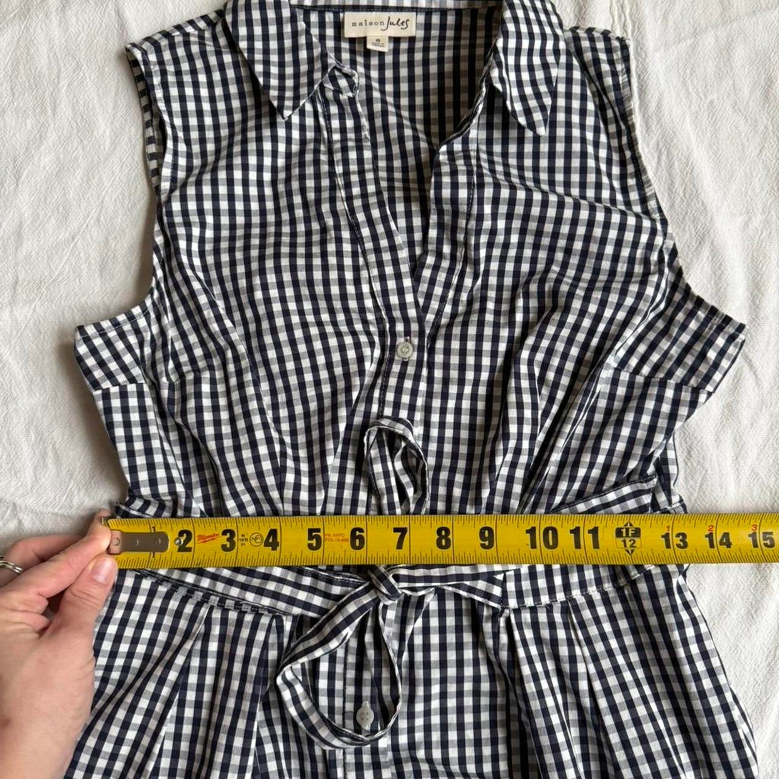 Maison jules navy gingham button - image 6