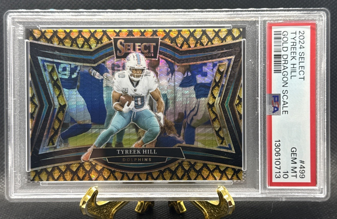 2024 Panini Select Tyreek Hill Gold Dragon scale /15 PSA 10 view 1