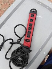 Red and Black 6-Outlet Power Strip, 5.1-12ft Cord, Mounting Holes, US Plug