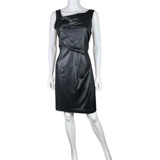 Vince Camuto Shiny Black Cocktail Dress Asymmetrical Neckline Women’s Size 12