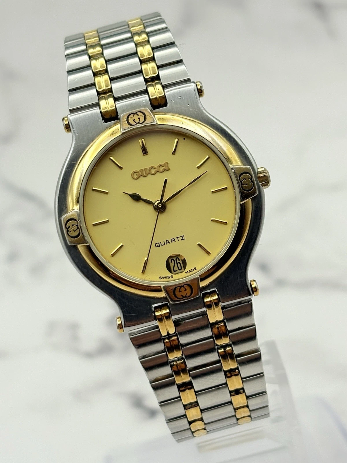 [Ecc+5] Orologio Vintage Gucci 9000M Quadrante Oro Bicolore Uomo Quarzo dal Giappone