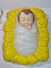 Vintage 13” General Foam Baby Jesus & Straw Manger Christmas Nativity Blow Mold