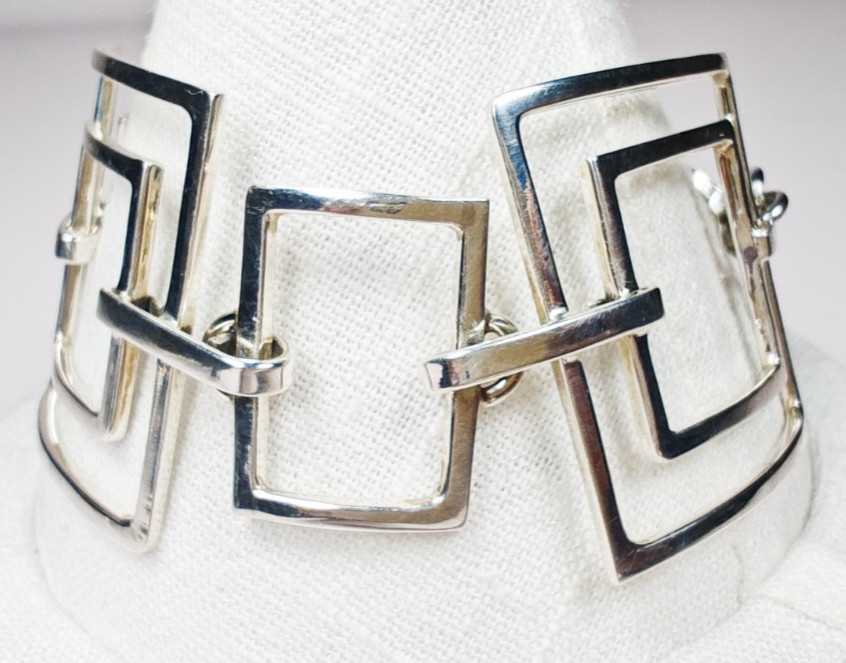 925 Sterling Silver Rectangle Link Toggle Bracele… - image 8