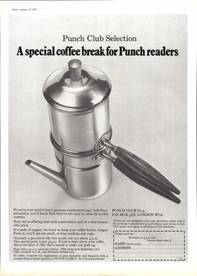 1972 Werbung für Continental Typ Kaffee Perkolator Lochmagazin Angebot Printanzeige