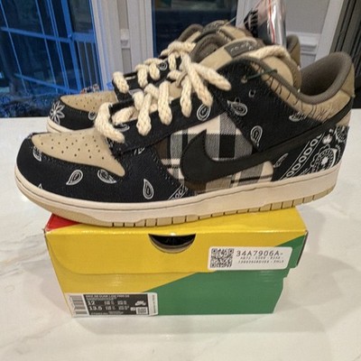 Nike Travis Scott SB Dunk Low PRM QS Black Skateboarding Shoes US 12 Medium 
