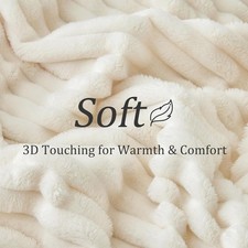 BEDELITE Fleece Throw Blanket for Couch - 300GSM Soft  Warm Fluffy Cream White