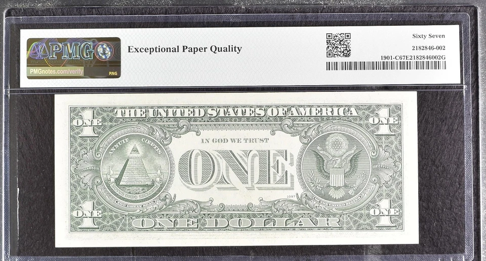 2 - $1 FRN: 1963A y 1999 números de serie de radar coincidentes, PMG 67 EPQ Foto 3 de 4