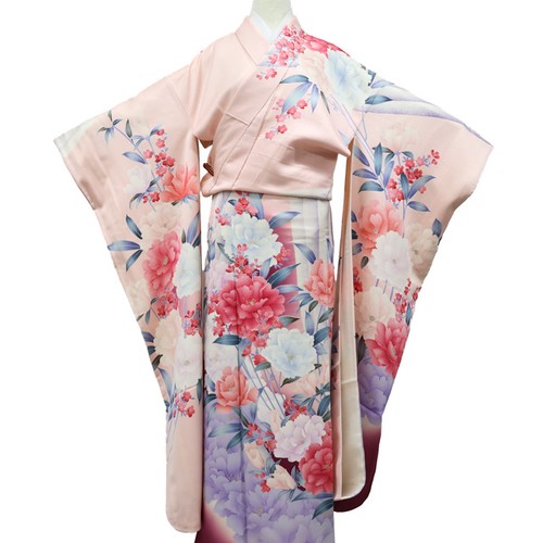 Japanese Vintage Kimono Furisode Silk Floral Made in Japan eb-1996